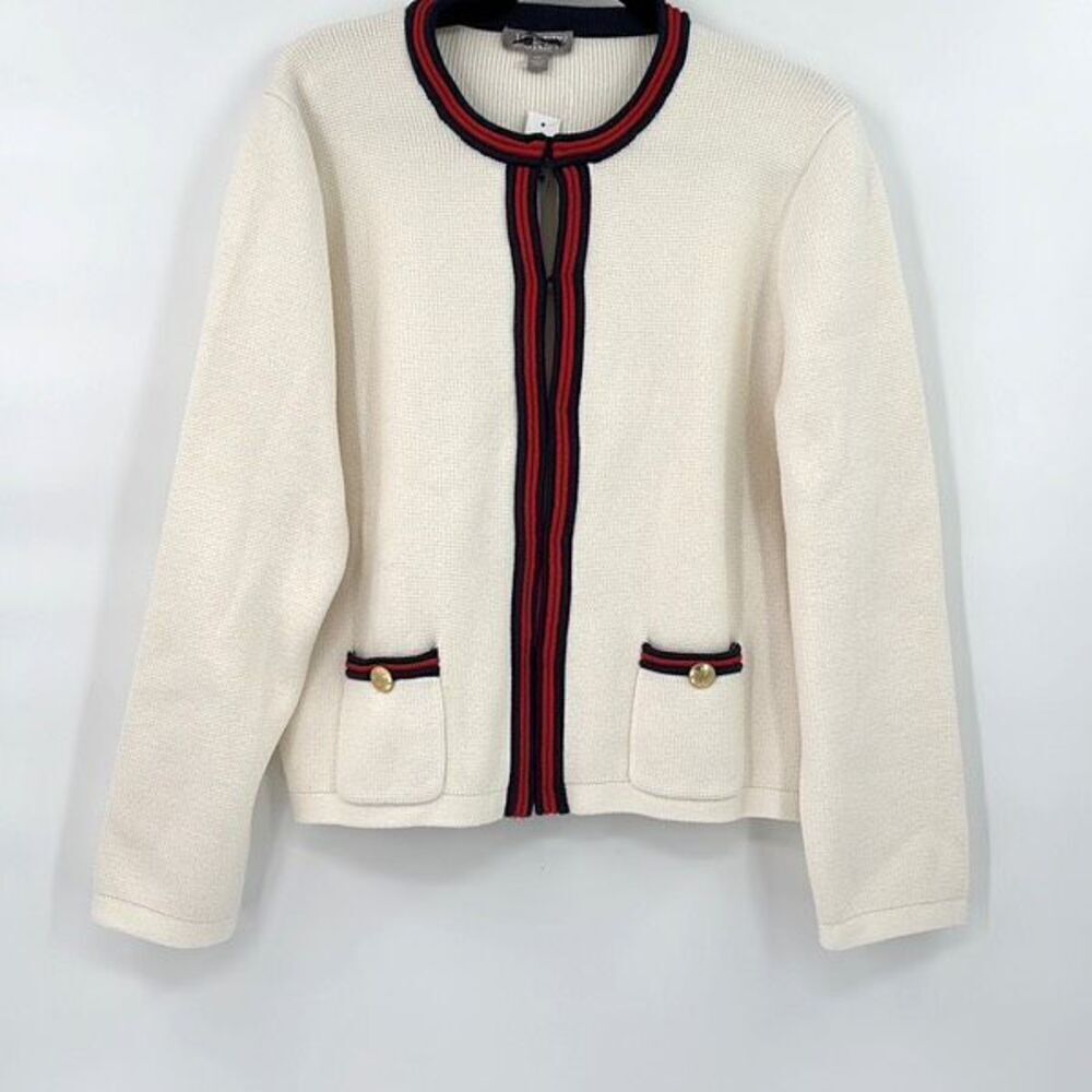 J.Crew Womens Cream Emilie Contrast Trim Ribbed Cardigan Size XXL - Picture 2 of 12